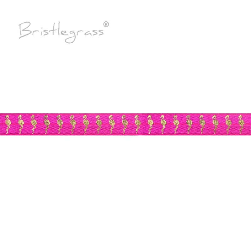 BRISTLEGRASS 5 Yard 5/8&quot 15mm Flamingo Gold Foil Print FOE Foldover Elastic Spandex Band Hair Tie Headband Tutu Dress DIY Sewing |