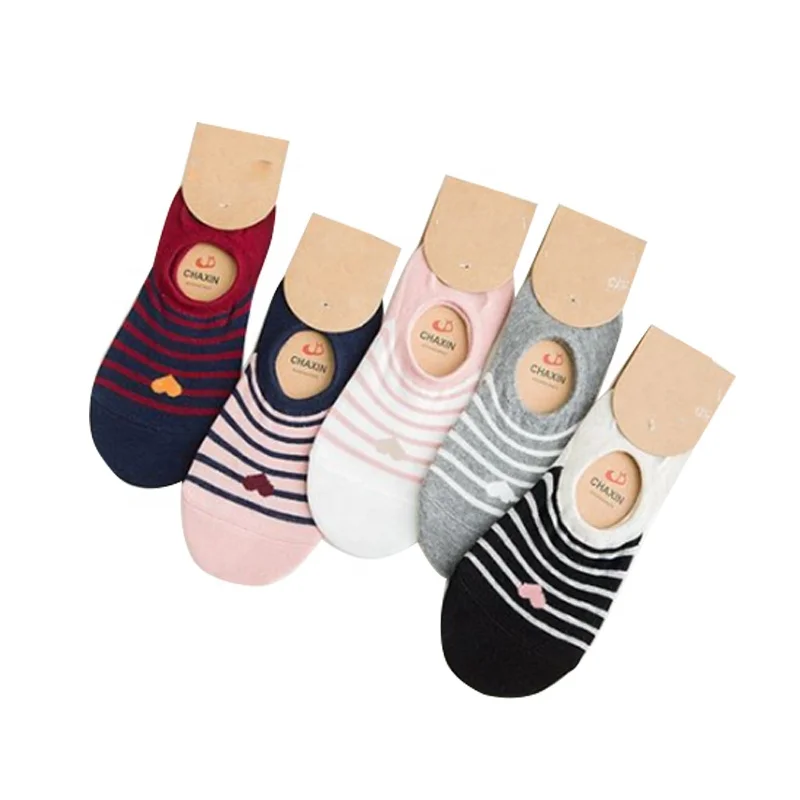 

Breathable School with Stripes Heart No Show Low Cut Silicon Heel Socks