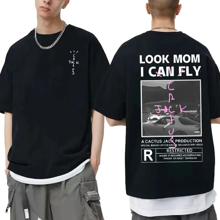 

Awesome Cactus Jack Graphics Tshirt Men Women LOOK MOM I CAN FLY Travis Scott Tees Hip Hop Trend Tee Harajuku Logo Print T-shirt