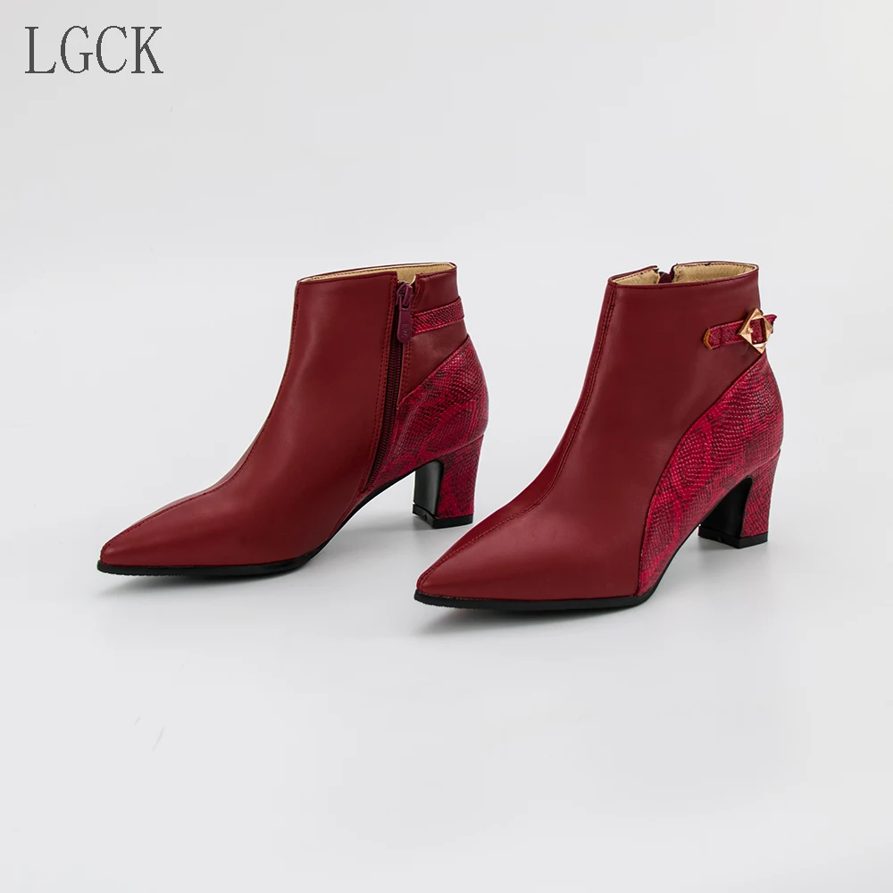 Ботильоны из тисненой кожи на высоком каблуке размеры 34-48 | Обувь