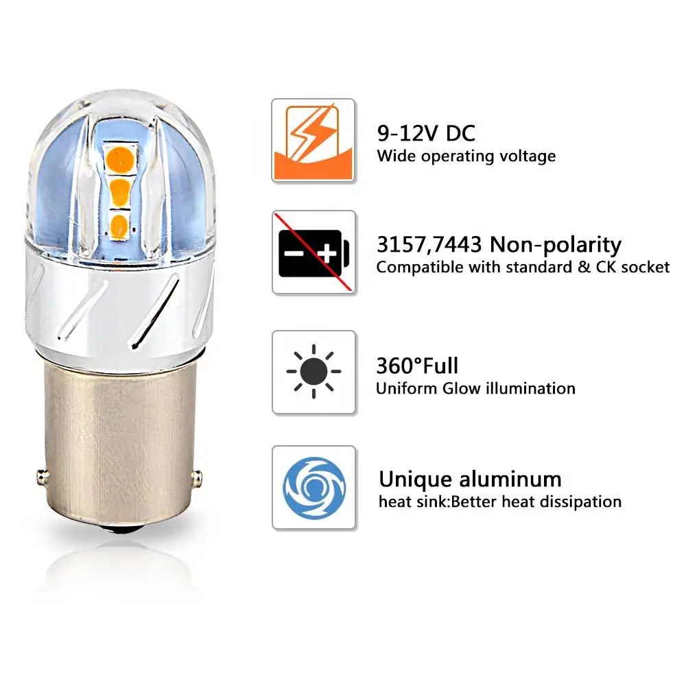 

Bevinsee 2x 1156 P21W BA15S Yellow Amber LED Backup Reverse Light Motorcycle Turn Signal Lights 3000K Bulb