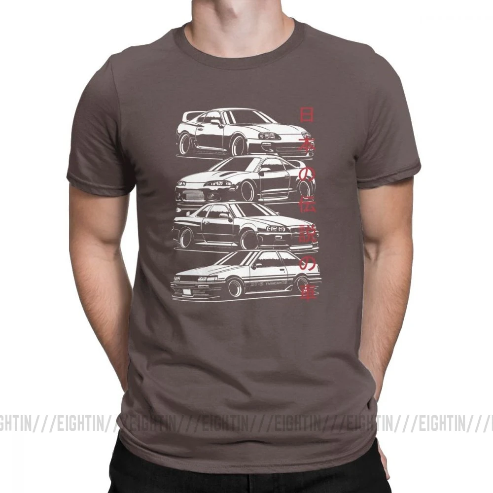 Мужские футболки JDM, легенды, японские автомобили, спортивные футболки, Забавные топы с круглым вырезом и коротким рукавом, очищенные хлопковые футболки серого цвета - Цвет: Коричневый