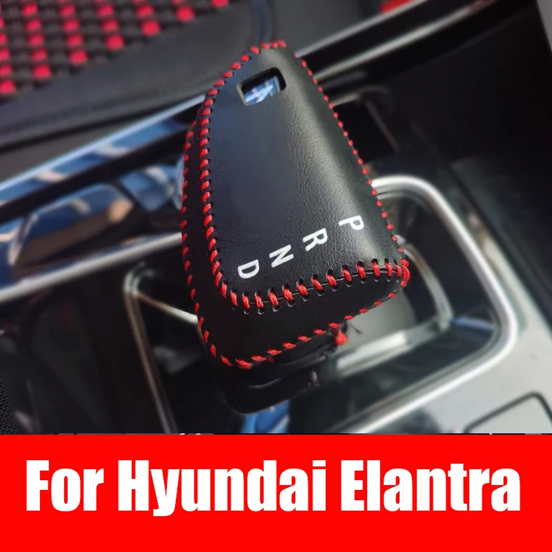 

Speed Leather Gear Collars Car Shift Knob Armrest Cover Case For Hyundai Elantra CN7 Accessories 2020 2021