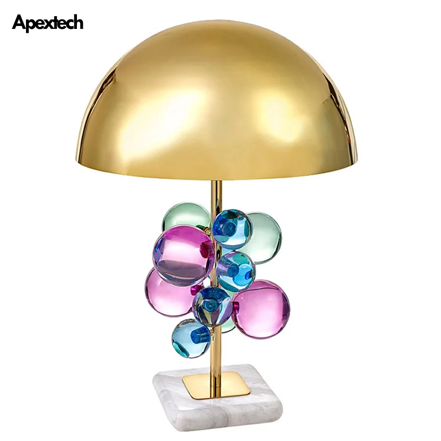 Купи Colorful Crystal Ball Desk Lamp Table Light Bedside Night Light Gold Lampshade Nordic Modern Living Dining Room Table Deco Lamp за 8,923 рублей в магазине AliExpress