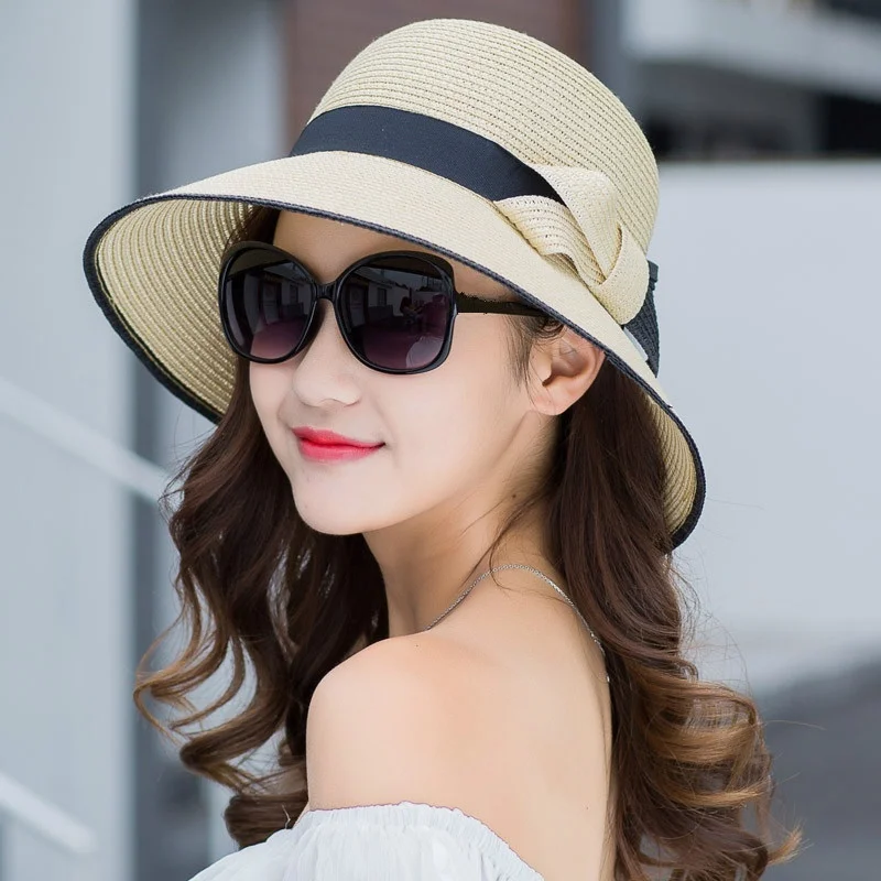 

Sun Protection Foldable Female Seaside Beach Cap Casual Outdoor Caps Straw Visor Hat Women Summer Sun Shade Hats Sunscreen