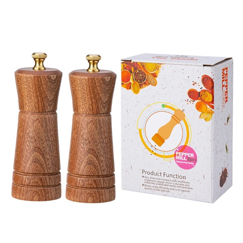 

2Pcs Wood Salt and Pepper Grinder BBQ Pepper Shaker Mill with Ceramic Core