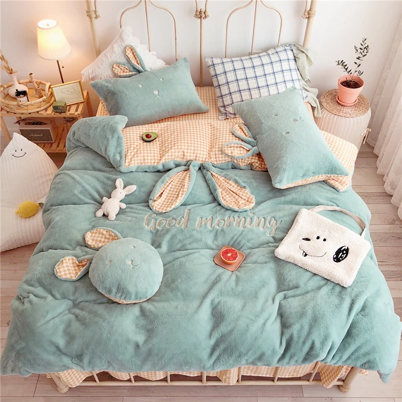 Милый набор постельных принадлежностей для девочек с заячьими ушками и вышивкой