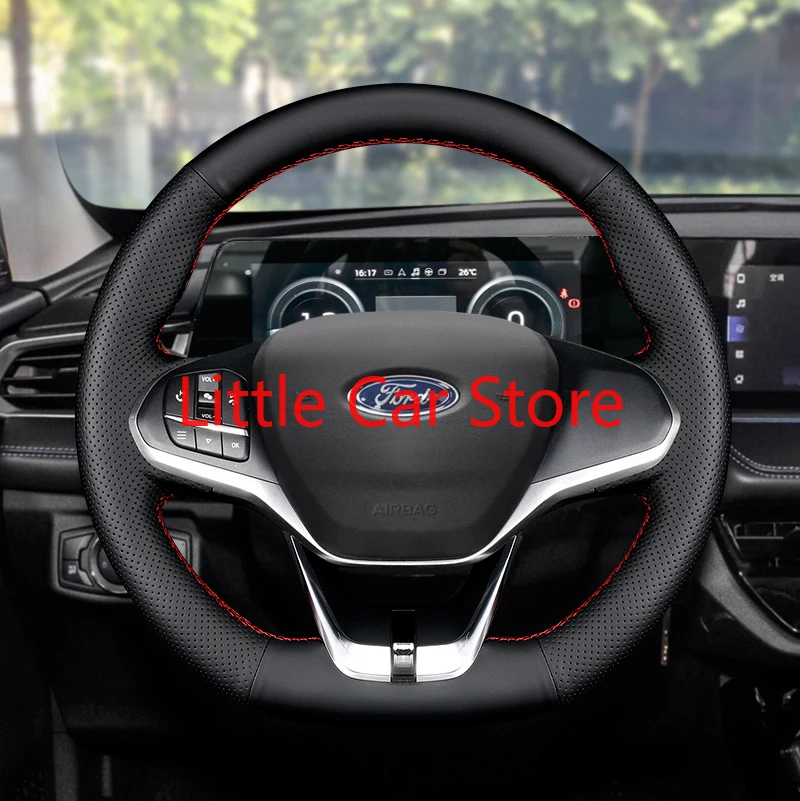 Для Ford Escort 2021 Сделай Сам пришивка вручную верхняя черная кожаная оплетка руля