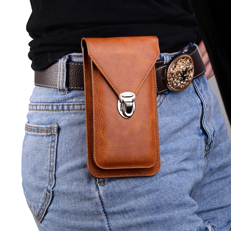 

Universal 4.7~6.5'' Leather Phone Pouch Bags Hook Loop Belt Clip Case For Samsung Note 20 10 9 8 Wallet Bags For iPhone 12 11 XR