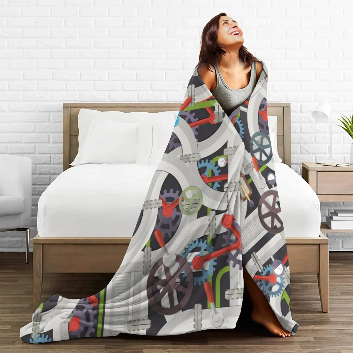 

Soft Warm Flannel Blanket Industrial Mechanical Pattern Travel Portable Winter Throw Thin Bed Sofa Blanket
