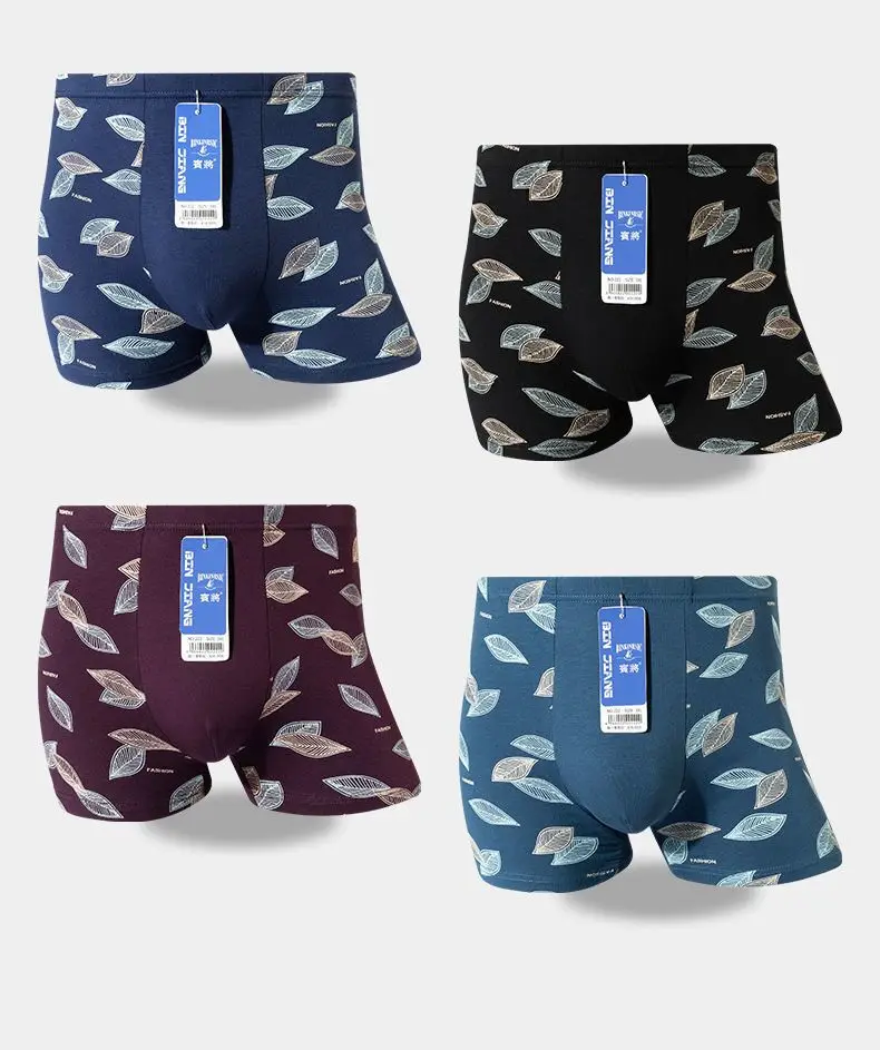 4PCS Men Underwear Plus Size Underpants Father Grandpa Underwear Comfortable Male Panties Breathable Print Panties XL-5XL Panty