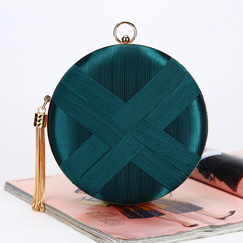 

Luxury Silk Women's Party Bag Fashion Style Handmade Tassel Women's Evening Clutch Small Round Golden Bag Shoulder Bag Women