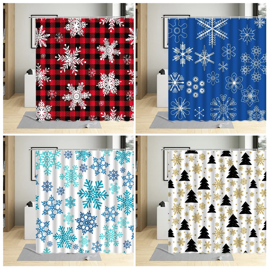 

Занавеска для душа в виде снежинки, Рождественская елка, праздничный фон для вечерние НКИ, зимний пейзаж, декор для ванной комнаты, занавеск...