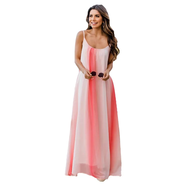 

2021 European and American Women's Sexy Gradient Color Chiffon Sling Beach Skirt Pregnant Women Plus Size Dress