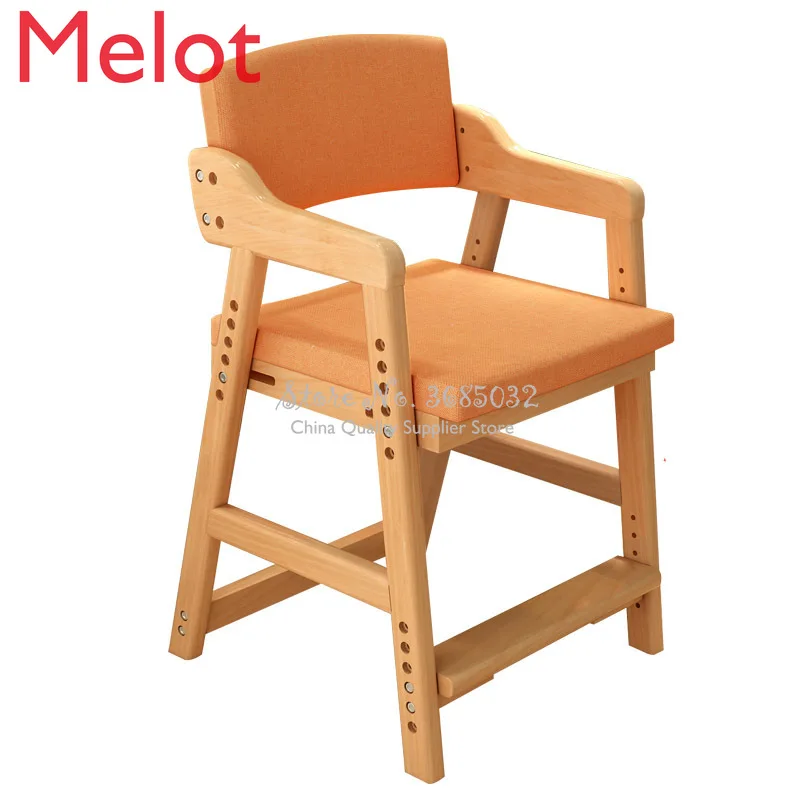

Solid Wood Children's Chair Adjustable Height Household Students Learn Chair with Removable Linen Cloth Seat