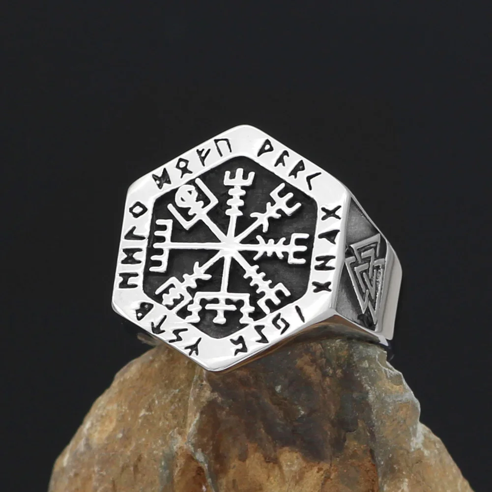 Скандинавский Викинг рун valknut vegvisir кольца из нержавеющей стали с подарочной