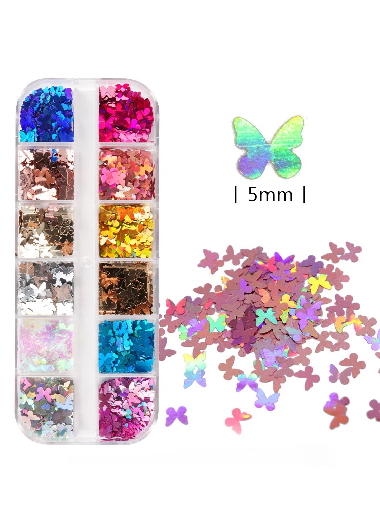 

Holographic Laser Shiny Butterfly Nail Sequins Summer Butterfly Acrylic Design Nail Patch Set Decorative Nail Art Accessories