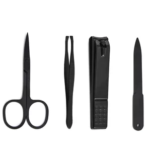 Hot Sale Nail cutter Set Nail Clipper Set Leather Bag Black Stainless Steel Nail Clipper Nail Cutting Nail Trimmer Toe 4pcs/set