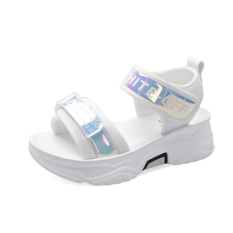 

2020 New Fashion Female Summer Multi Color Platform Sandals Rainbow Sandals Women Fashion Shoes Hot Women Shoes Hook & Loop