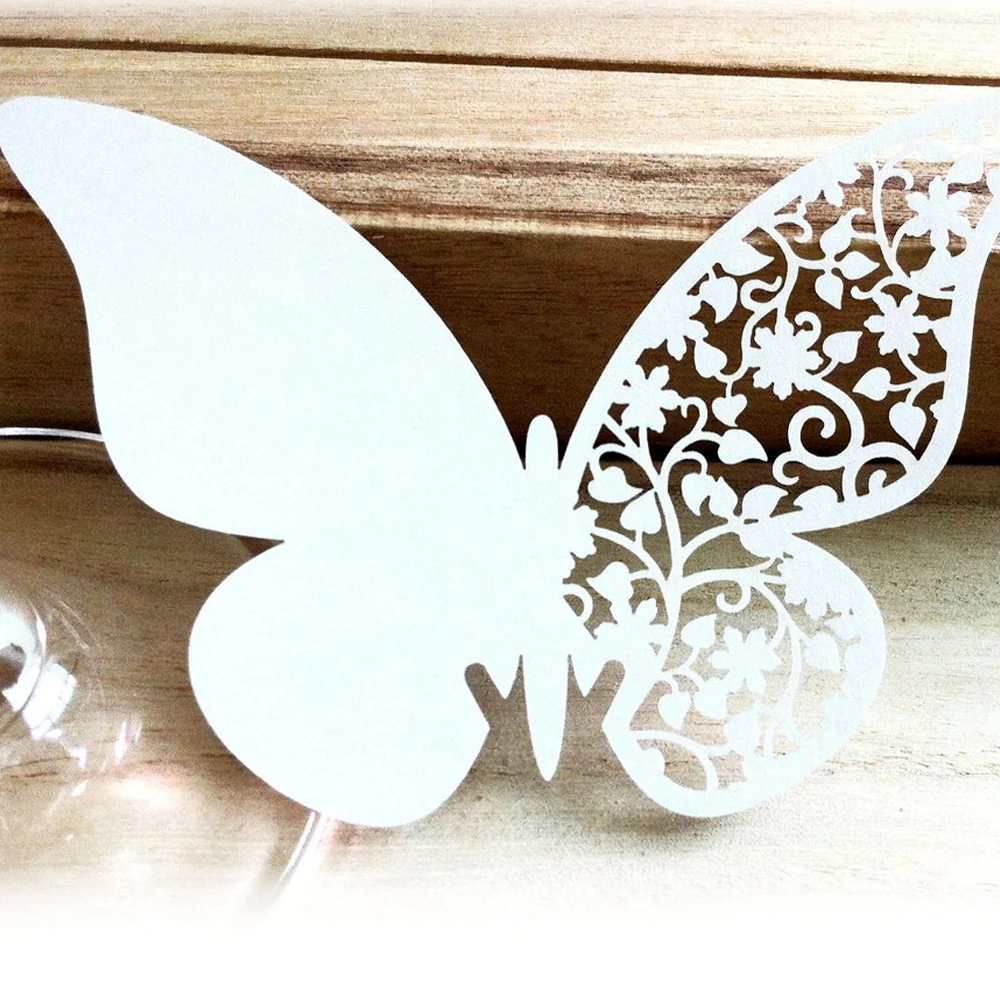 10PCS Butterfly Hollow Cup Card Wedding Laser Seat Insert Wall Sticker Decorative Name Date Custom Party Table | Дом и сад