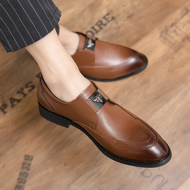 

FIXSYS Men's Dress Shoes Classic Business Formal Shoes Brogue Oxford Shoes Carved Slip-on Wedding Shoes Leather Man Office Shoes