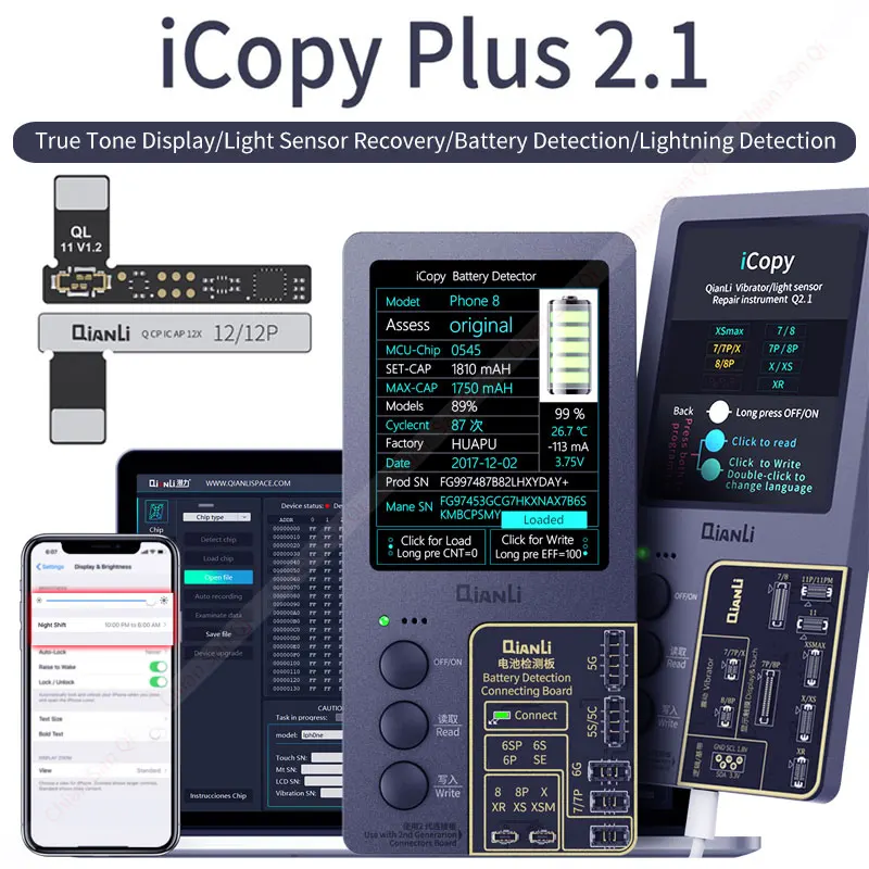 2022 Qianli iCopy Plus 2 с тестовой платой аккумулятора для 7 8 8P X XR XS XSMAX 11PM 12 программатор