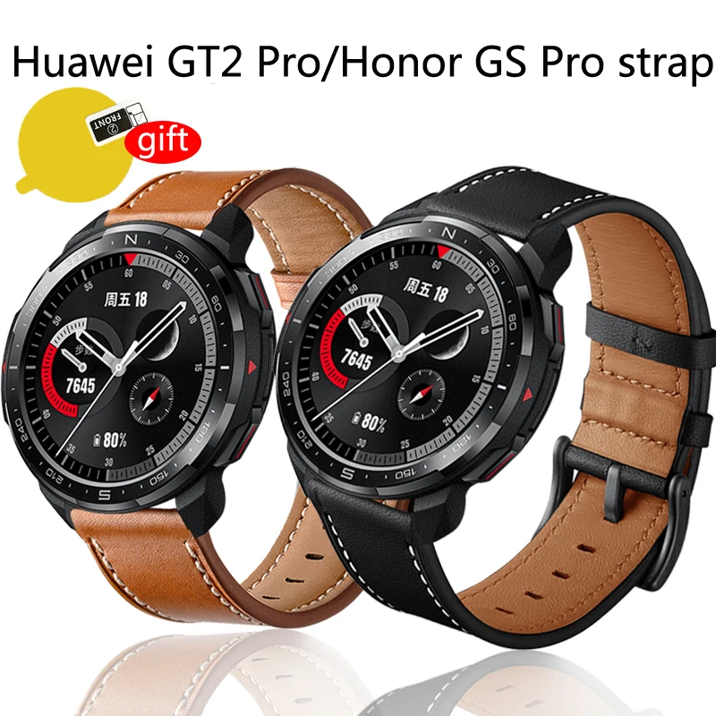 Кожаный ремешок для часов Huawei Watch GT 2 PRO/Honor GS Pro X смарт браслет с HD защитной пленкой