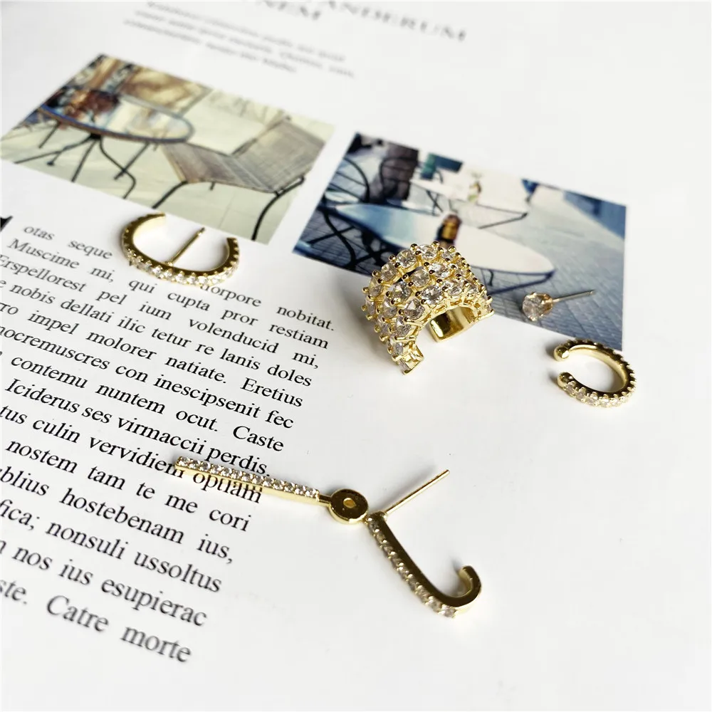 

Gorgeous BlingBling Shiny Gold Color Plating Cubic Zircon Paving Stud Earrings Pack Multi Wearing For Women Girl Unique Jewelry