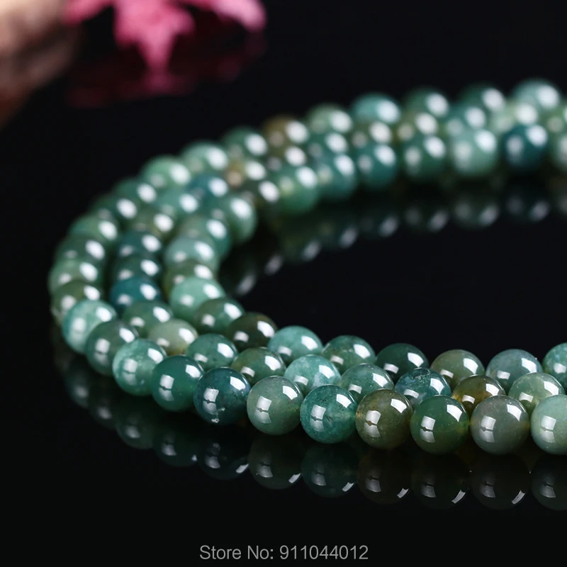 

7A Grade Natural Stone Moss Agates Round Beads 15" Strand 4 6 8 10 12MM Diy Bracelet Charm Beads for Jewelry Making