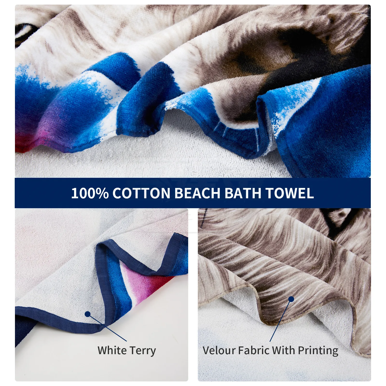 

Wolf Printed Air-Condition Room Towel Blanket 100% Cotton Velour Dog Beach Towel Blanket Size 58x28 INCH - Swim, Pool, Bath
