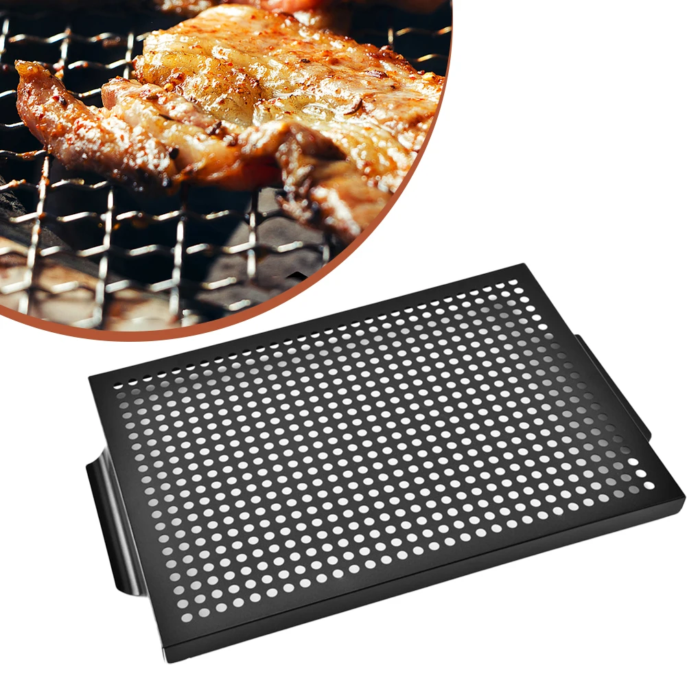 

Rectangle Non Stick Grill Basket Portable For Vegetables Outdoor Barbecue Tray Carbon Steel With Handle Easy Clean Picnic