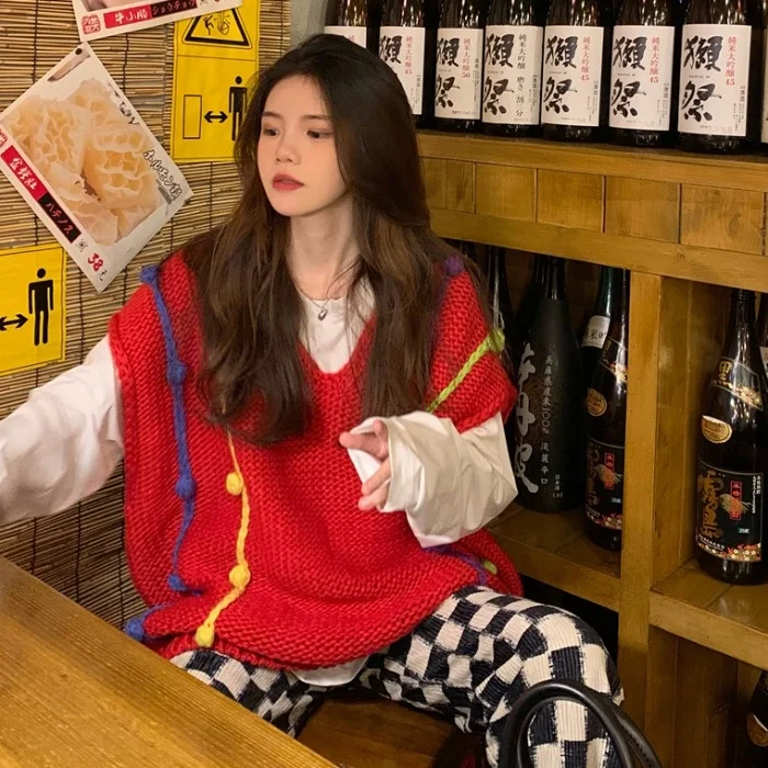 Новинка 2021 жилет с V-образным вырезом Женский свитер меховым помпоном