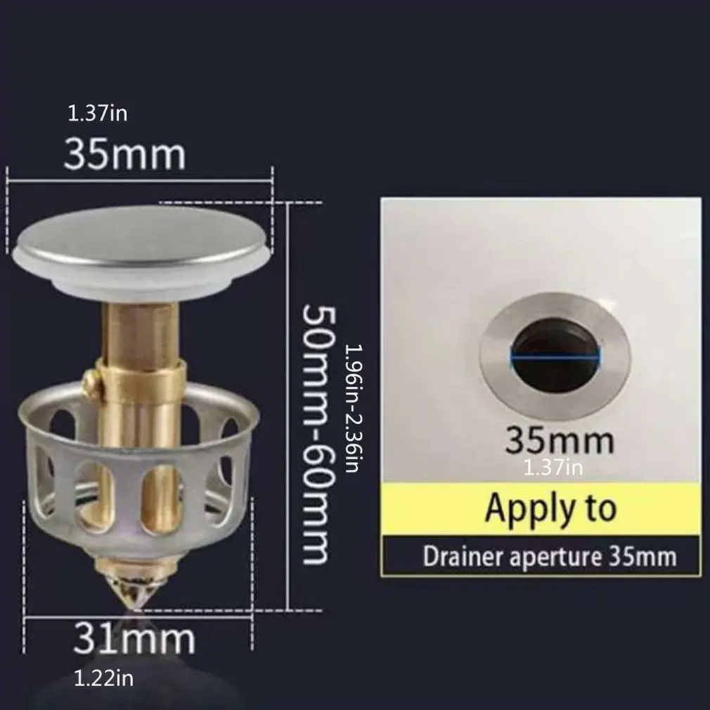 

Universal Wash Basin Bounce Drain Filter Built-in Anti-Clogging Strainer Pop Up Bathroom Sink Drain Plug With Basket Filter