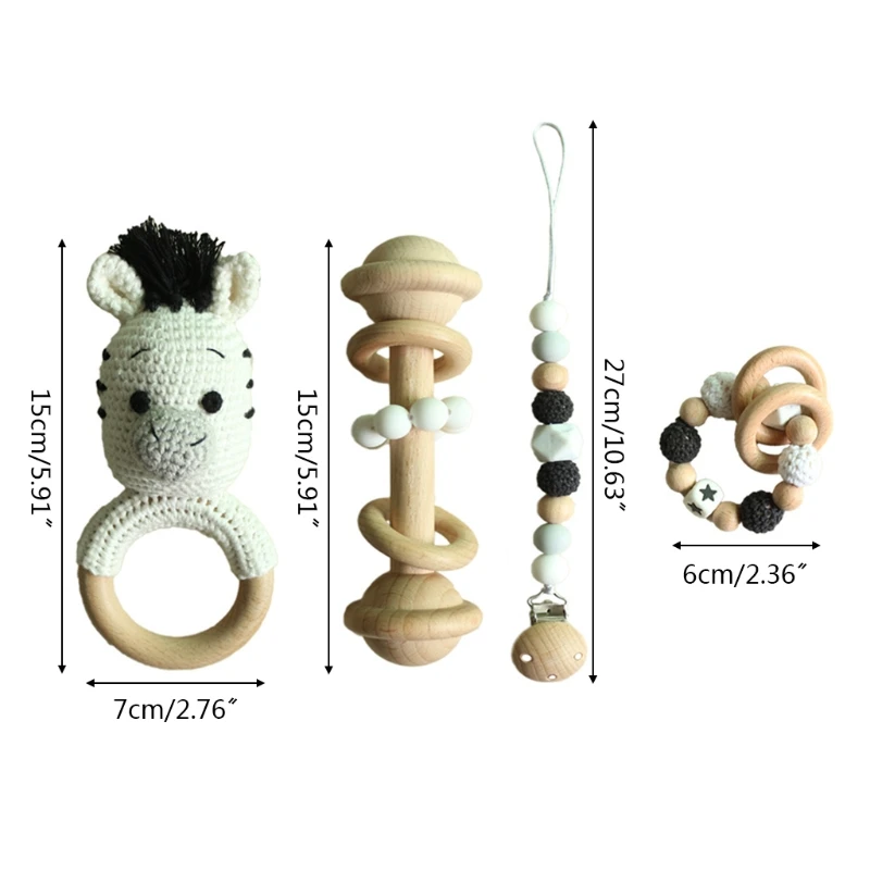 

4Pcs/Set Baby Pacifier Clip Teething Bracelet Crochet Zebra Soother Chain Rattle