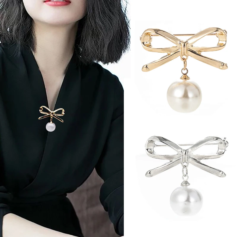 Женская/Мужская брошь с металлическим бантом свадебная серебряного цвета