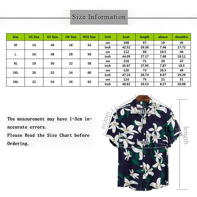 

Fashion Mens Printed Hawaiian Loose Short Sleeve Casual Buttons Shirt Loose Beach Causal Shirts Retro Shirt Men Dress Clothes