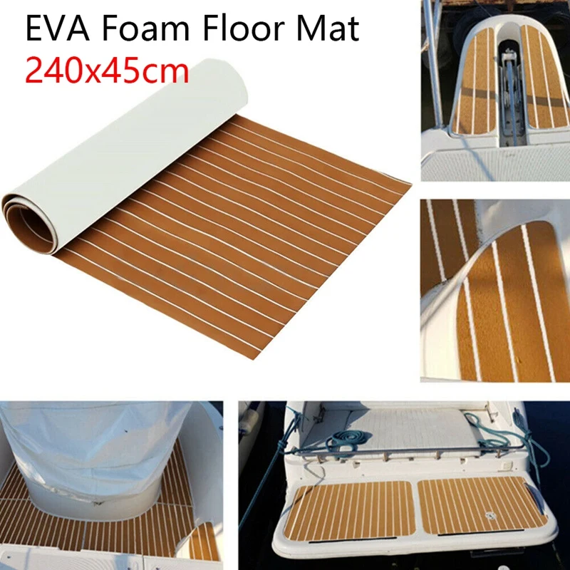 

Self-Adhesive EVA Foam Teak Sheet 240X45cm Yacht Synthetic Decking Foam Floor Mat Brown with White Line