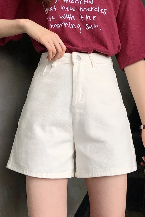 

White denim shorts children's summer 2021 new Korean style slim high waist straight tube wide leg hot pants