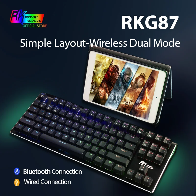 

RK ROYAL KLUDGE G87 Mechanical Gaming Keyboard RGB Backlit Bluetooth Wireless/USB 87 Keys Brown/Red Axis For Notebook
