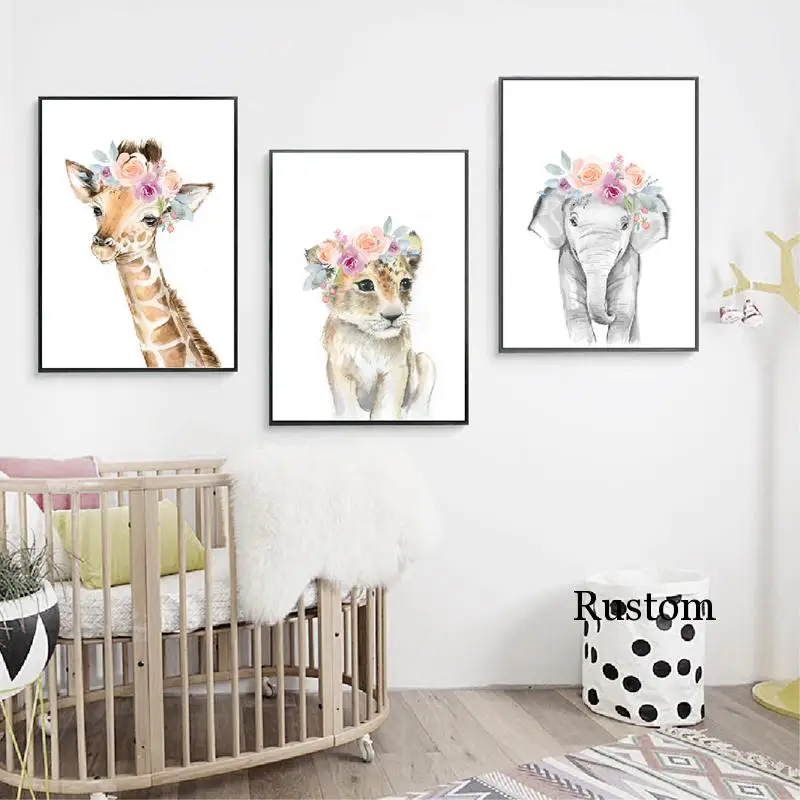 

Nordic Pictures Cartoon Animals Poster Cute Cat Elephant Canvas Painting for Loft Interior Prints for Living Room Nursery Decor
