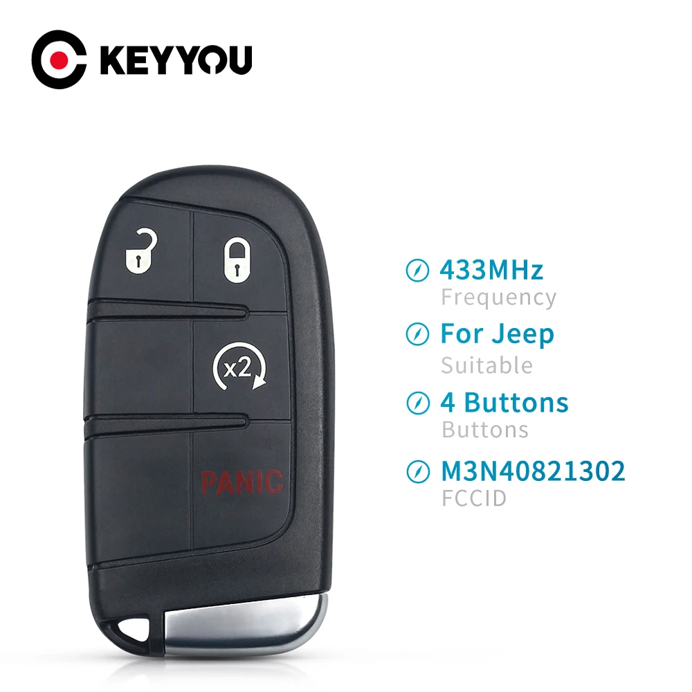 

KEYYOU для DODGE/Chrysler/JEEP Grand Cherokee M3N-40821302 M3N40821302, 4 кнопки, 433 МГц, ID46, чип PCF7953