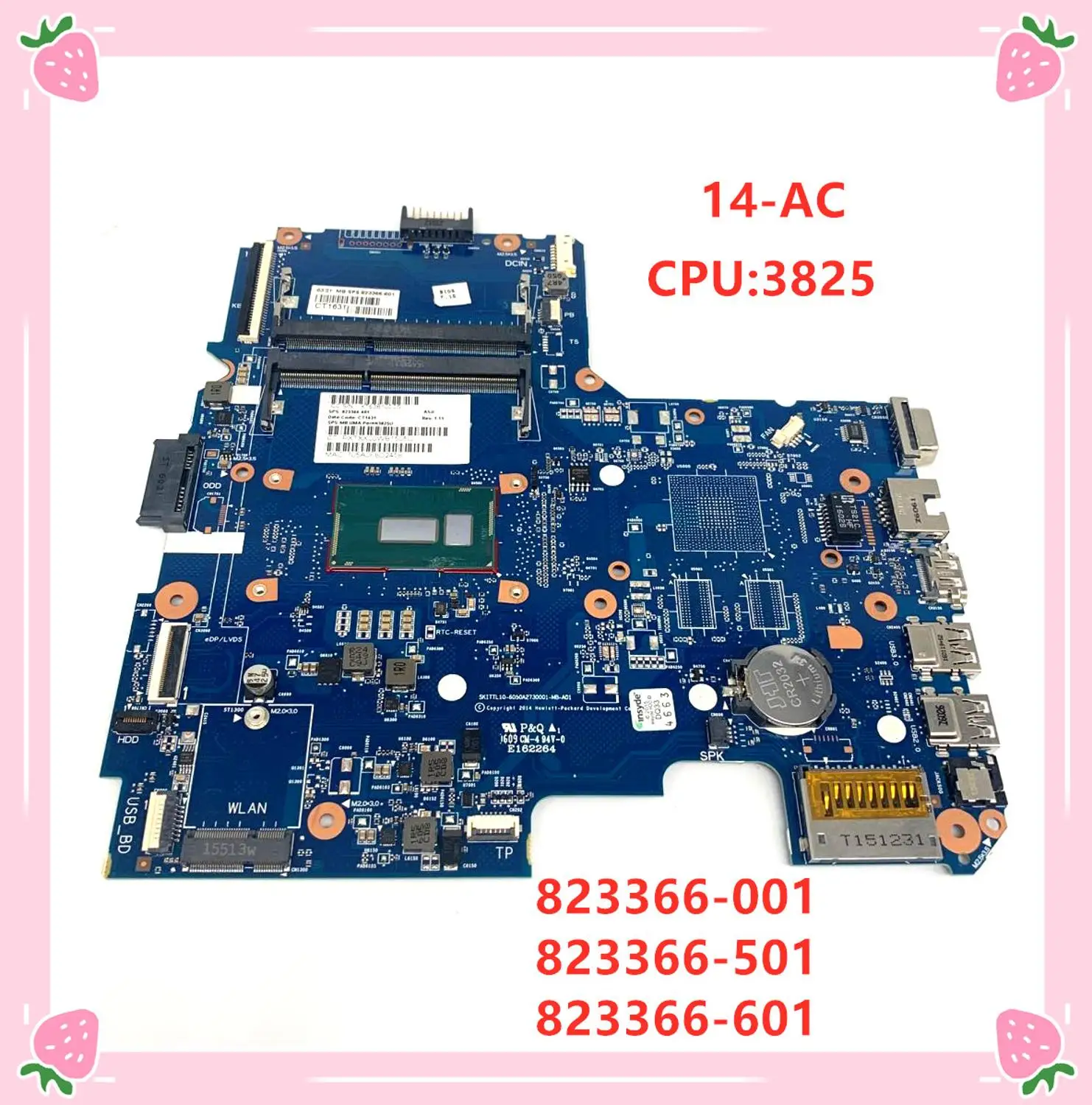 

FOR HP 14-AC Laptop Motherboard with for free 3825U 823366-001 823366-501 823366-601 and VGA 100% fully tested