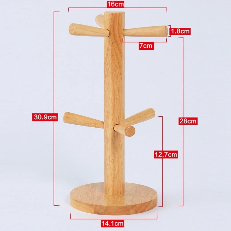 Tree Shape Wood Coffee Tea Cup Storage Holder Stand Kitchen Mug Hanging Display Rack Drinkware Shelf with 6 Hooks | Обустройство дома