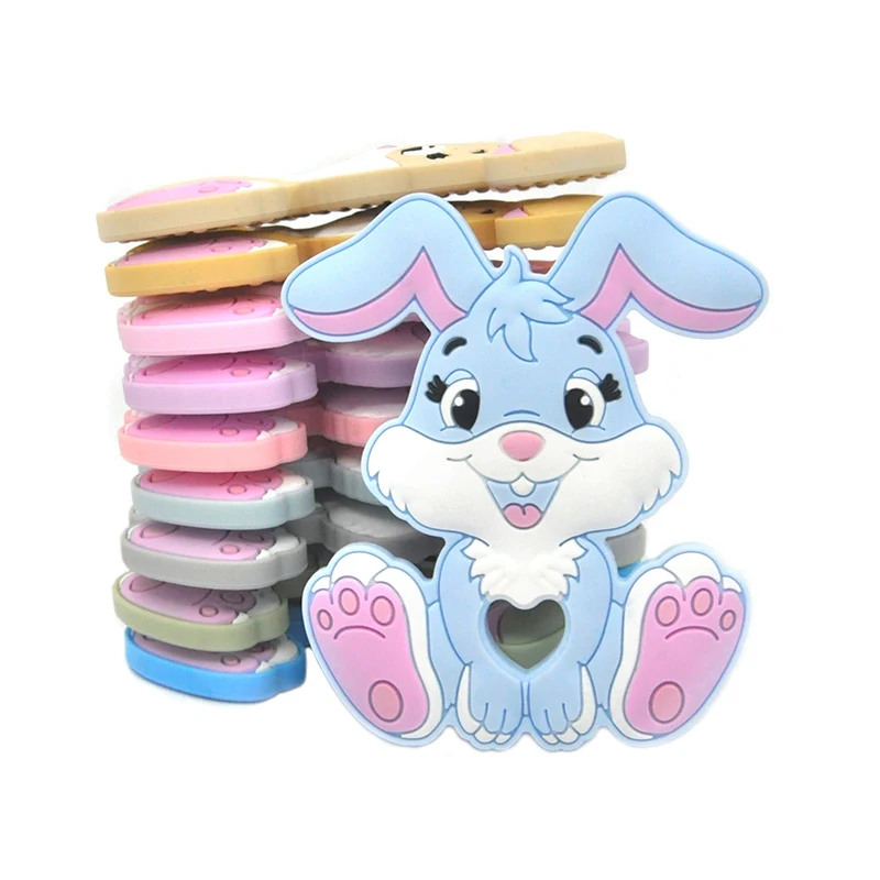Chenkai-mordedor de conejo de silicona para beb&eacute;, dentici&oacute;n de oso de dibujos animados, Grado Alimenticio para mascar, chupete de lactancia, accesorios de cadena, 5 uds.-4