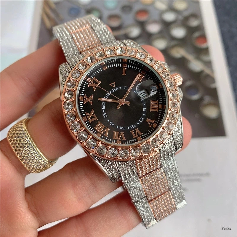 

Men's Swiss Brand Quartz Fashion Watch Luxury Geneva Steel Strap Business Watches Gold Diamond Wristwatch Women Birthday Gifts