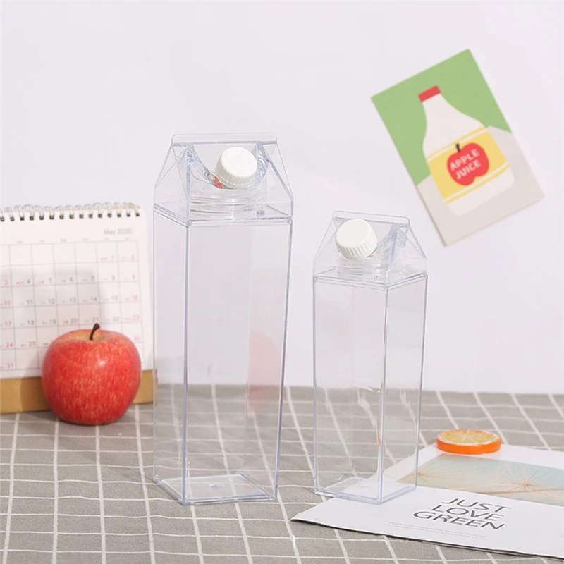 

500ml/1000ml Creative Transparent Milk Water Gym Bottles Plastic Clear Reusable Sport Leakproof Cup 2021 Drinking Box Drinkwares