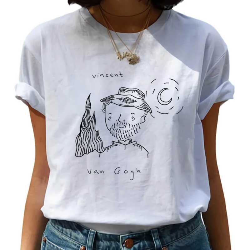 Van Gogh Рисование маслом Harajuku футболки женские Van Goghing Van Gone Забавные футболки 90s футболка с изображением модные футболки женские - Цвет: 8484