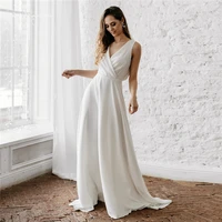 boho wedding dresses for women 2022 v neck backless lace chiffon beach bridal gowns reception bride dress vestido de noiva