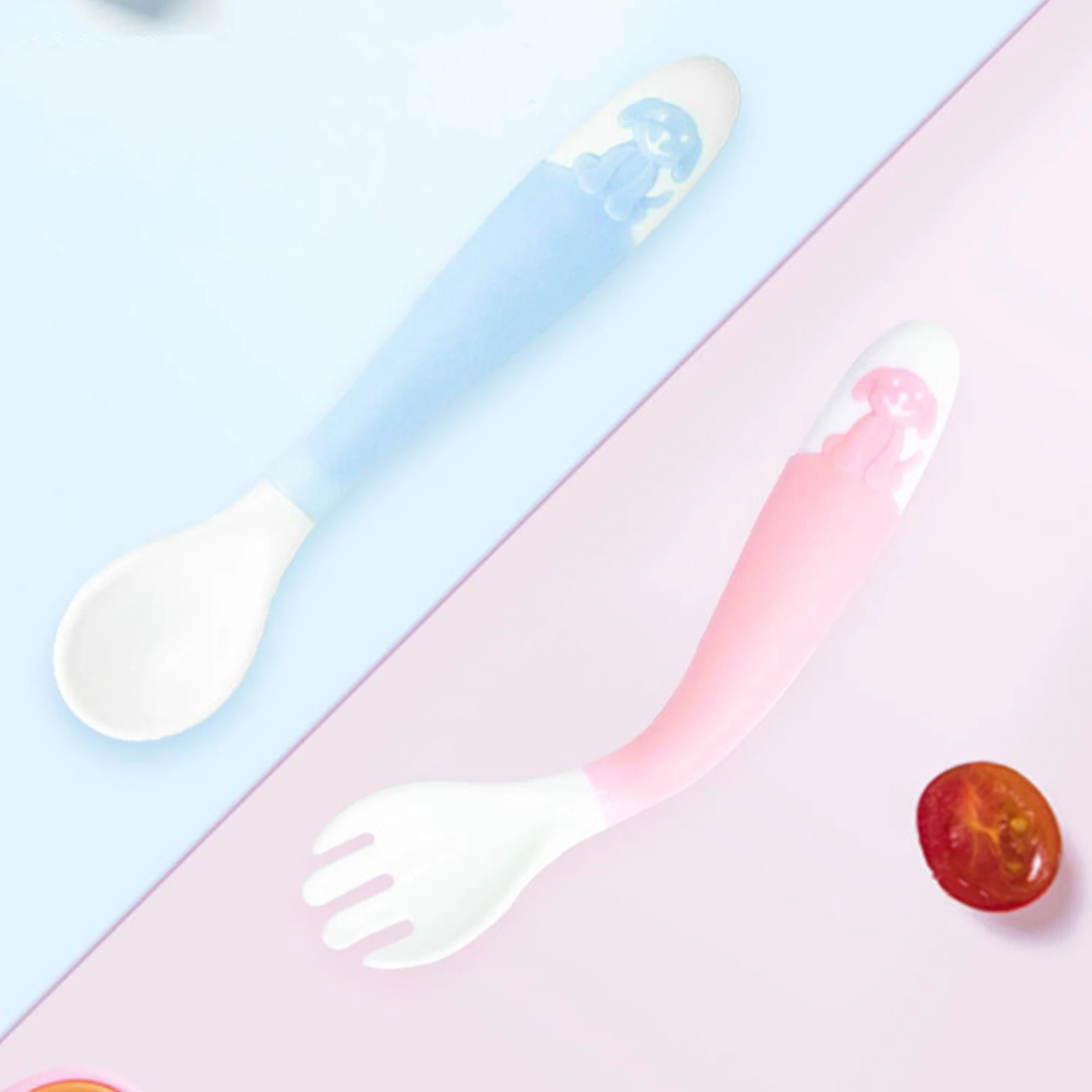 

Baby Children Silicone Flexible Baby Spoon Food Supplement Tableware Twisting Spoon Rice Cereal Spoon Set Mother and Baby