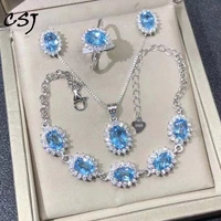 csj natural topaz jewelry sets sterling 925 silver amethyst garnet citrine opal tanzanite gemstone for women party birthday gift